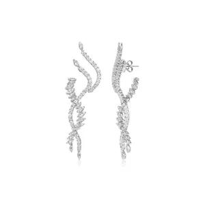 Crossover Wave Diamond Long Earrings
