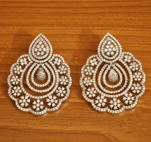 CZ STUDDED WHITE RHODIUM DIAMOND LOOK DANGLERS