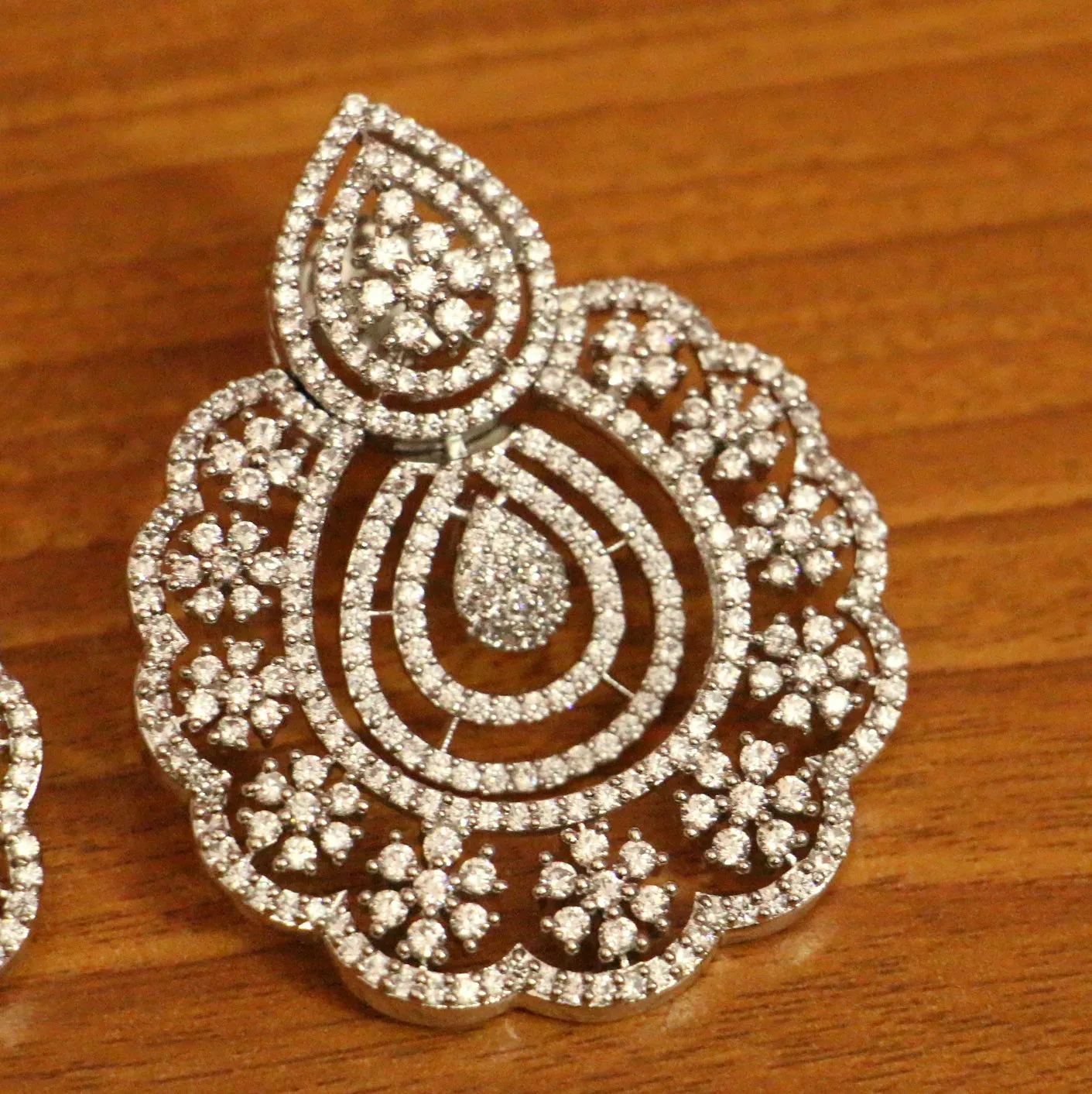CZ STUDDED WHITE RHODIUM DIAMOND LOOK DANGLERS