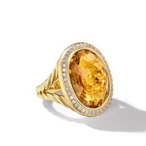 David Yurman Albion Oval 18K Yellow Gold with Citrine and Diamonds 21mm Ring - Size 7
