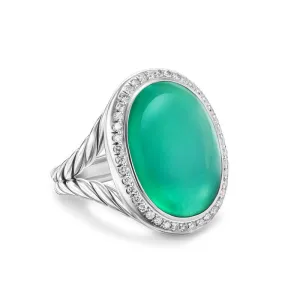 David Yurman Albion Oval Ring in Sterling Silver with Lagoon Orchid and Diamonds, 21mm - Size 8