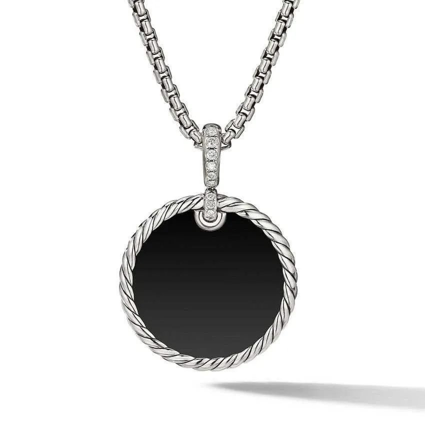 David Yurman DY Elements Disc Pendant with Black Onyx and Mother of Pearl and Pave Diamonds, 24mm
