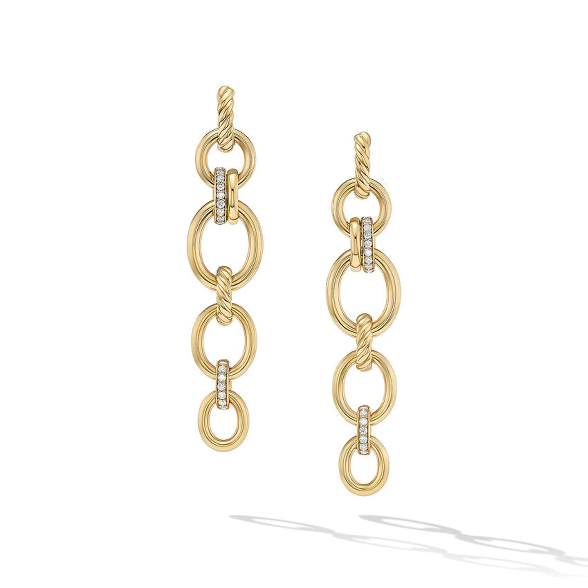 David Yurman Mercer Linked Drop Earrings in 18K Yellow Gold with Pave Diamonds