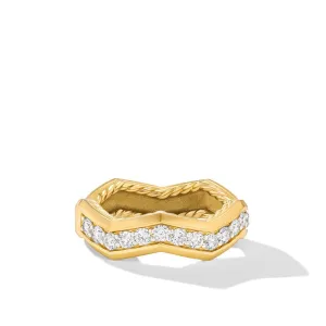 David Yurman Zig Zag Stax Ring in 18K Yellow Gold with Diamonds 5mm - Size 7