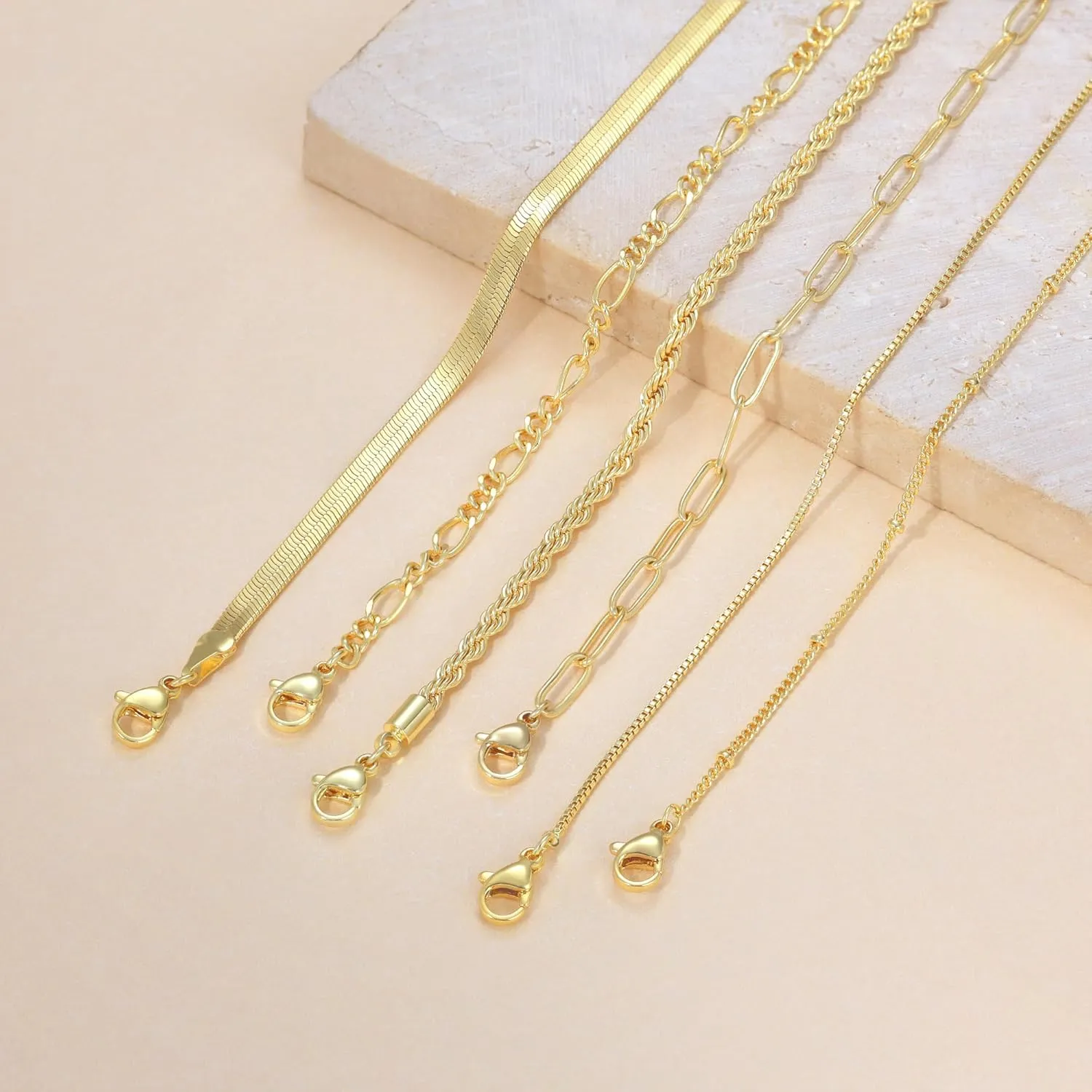 DEARMAY Gold Ankle Bracelets for Women Waterproof - Dainty 6Pcs 14K Gold Plated Anklets Layered Cuban Link Chain Herringbone Cute Anklets Set Pack Summer Beach Jewelry Gift for Women Teen