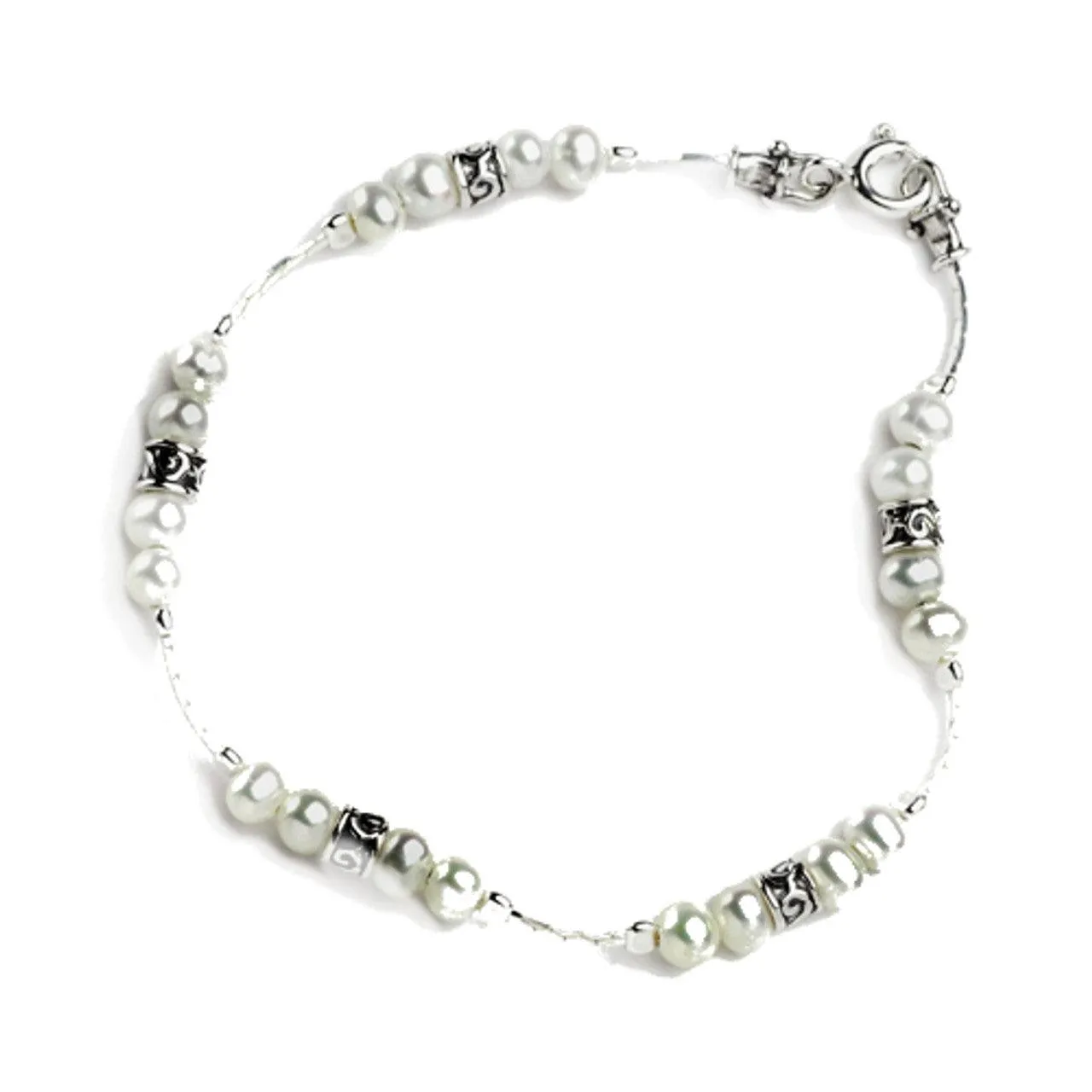 Delicate Freshwater Pearl and Silver Bead Bracelet