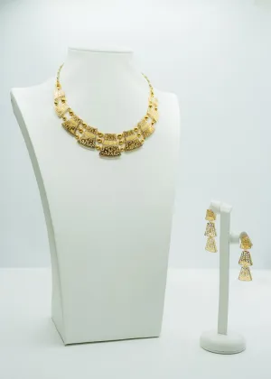 Designer Geometrical gold neckpiece with matching earrings