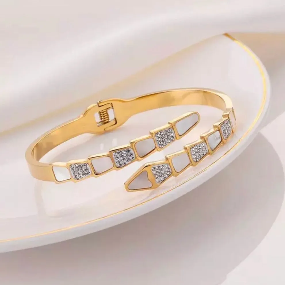Designer Inspired CZ Snake Cuff Bracelet - Gold and Silver