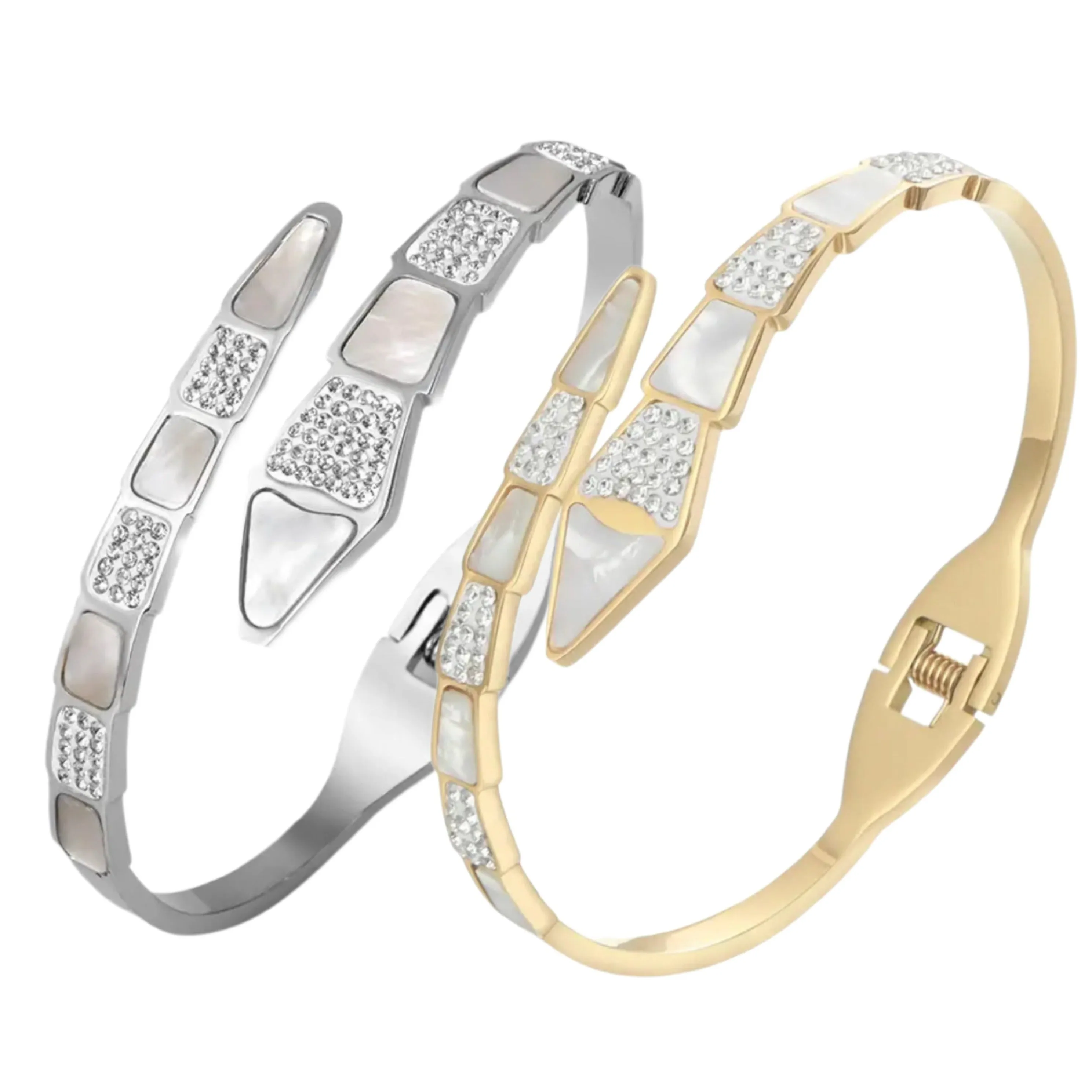 Designer Inspired CZ Snake Cuff Bracelet - Gold and Silver