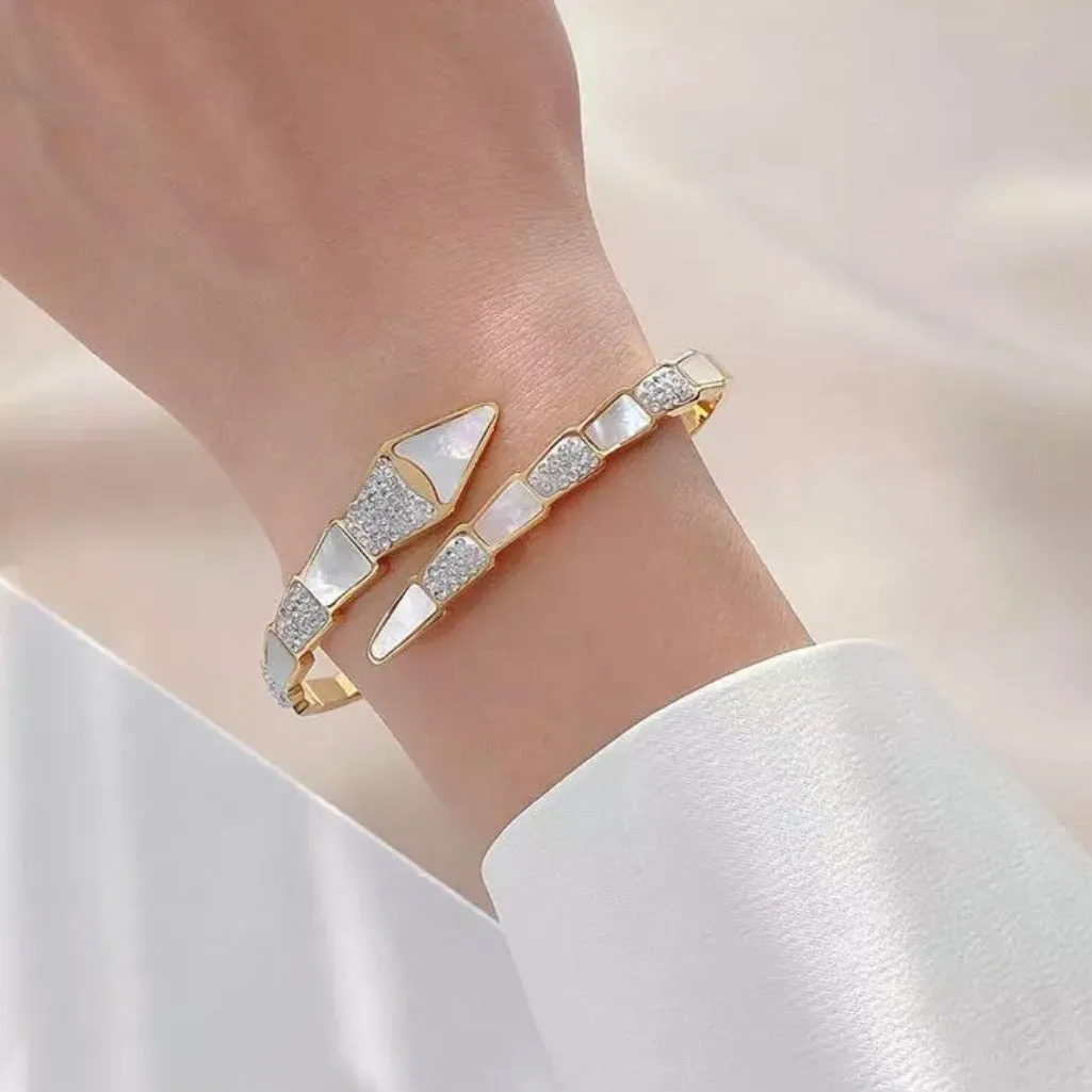 Designer Inspired CZ Snake Cuff Bracelet - Gold and Silver