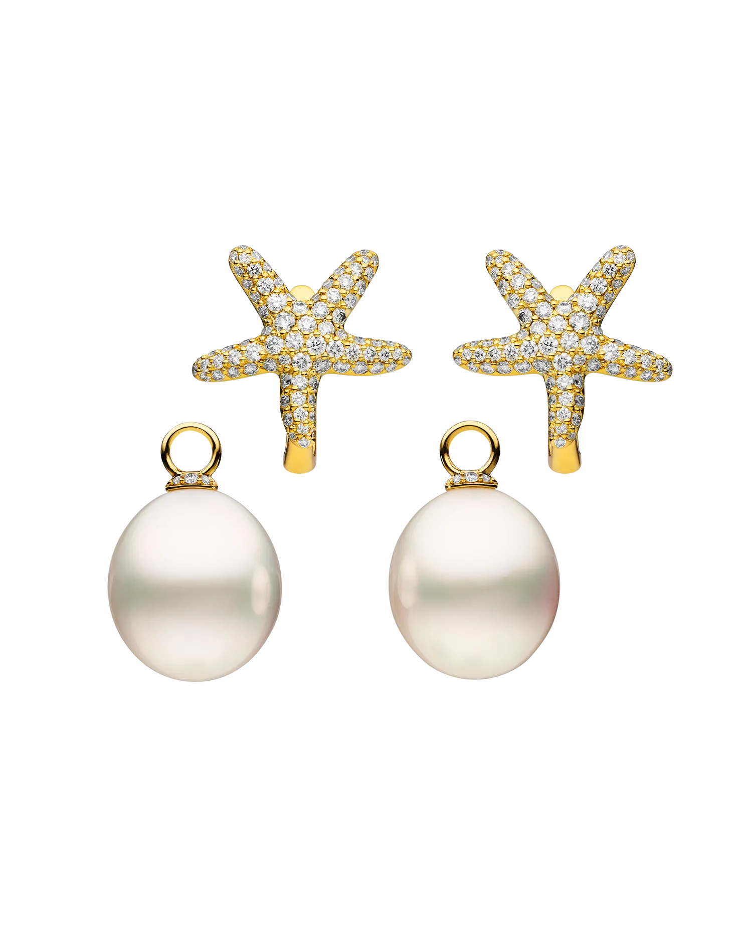 Diamond Starfish Pearls My Way Earrings | 13mm Oval Pearls, Diamonds, and Yellow Gold