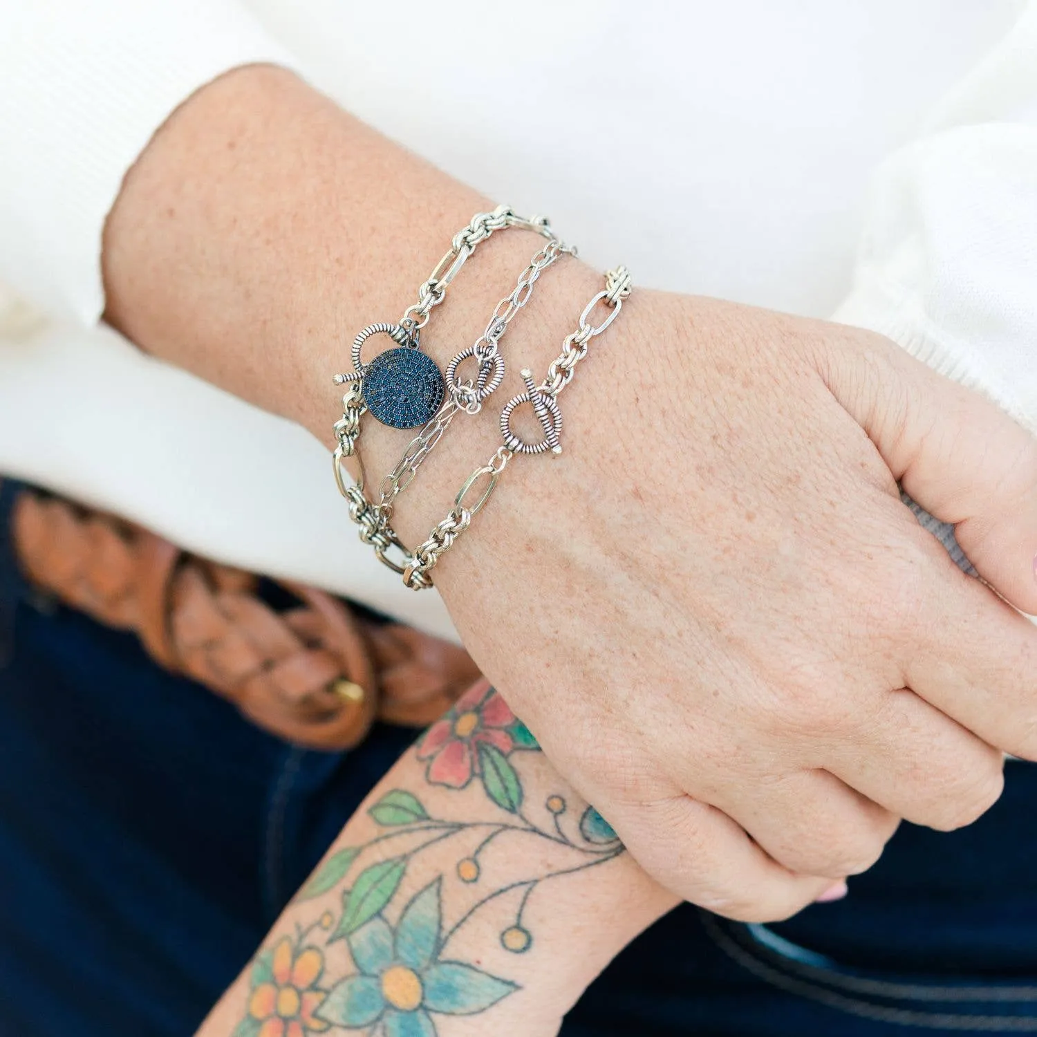 Double Delicate Vintage Link Toggle Bracelet
