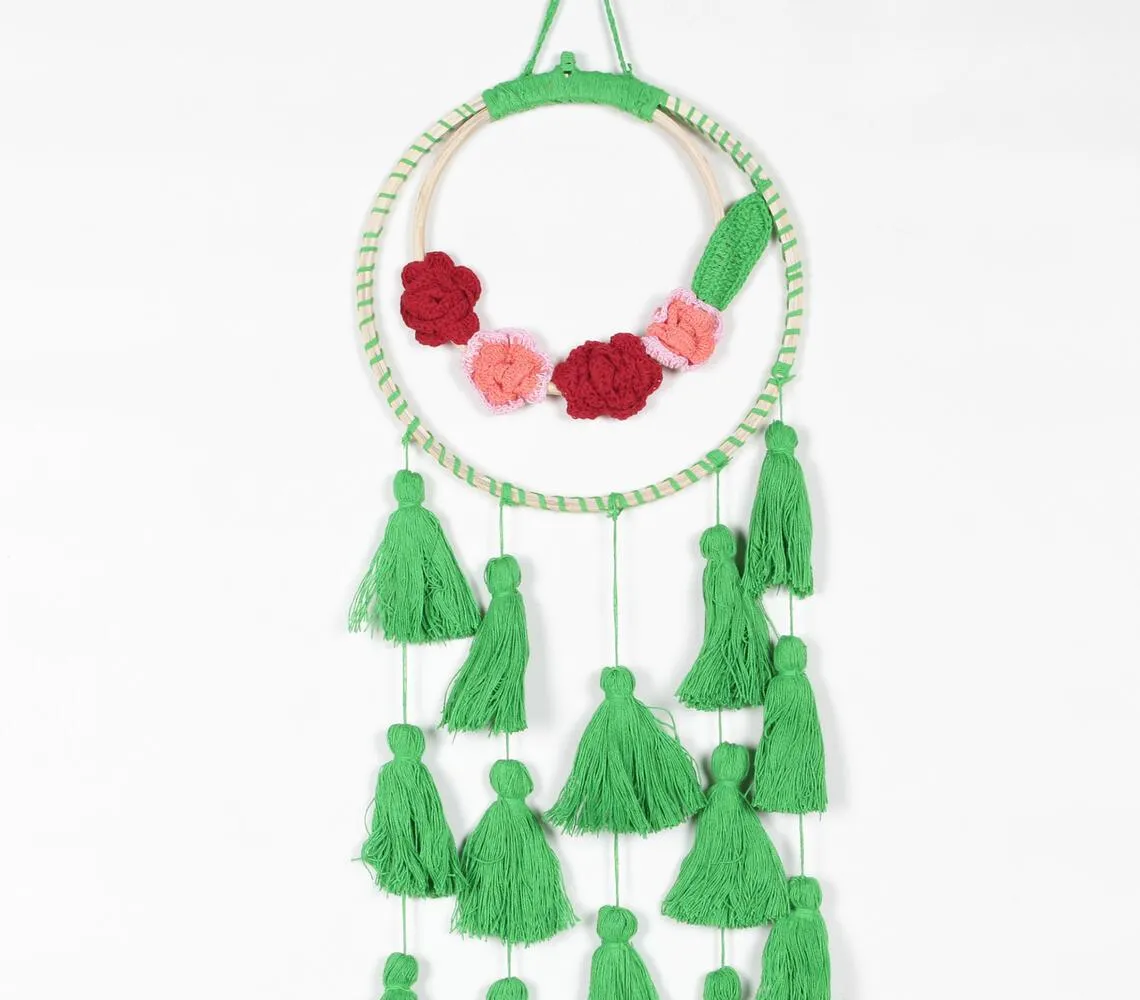 Dual-Rings Floral Green Tasseled Wall Decor