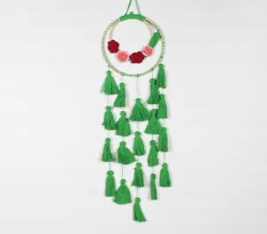 Dual-Rings Floral Green Tasseled Wall Decor