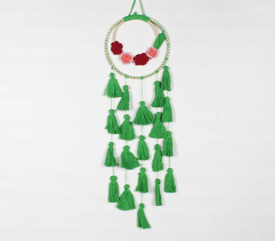 Dual-Rings Floral Green Tasseled Wall Decor