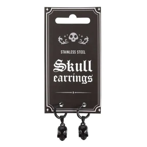 Earrings - Skull Black Obsidian And Stainless Steel