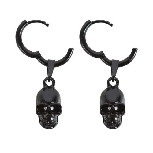 Earrings - Skull Black Obsidian And Stainless Steel