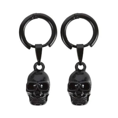 Earrings - Skull Black Obsidian And Stainless Steel