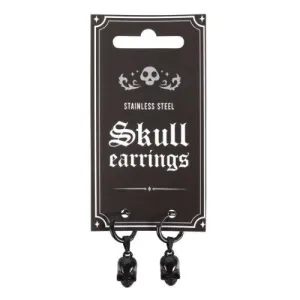 Earrings - Skull Black Obsidian And Stainless Steel