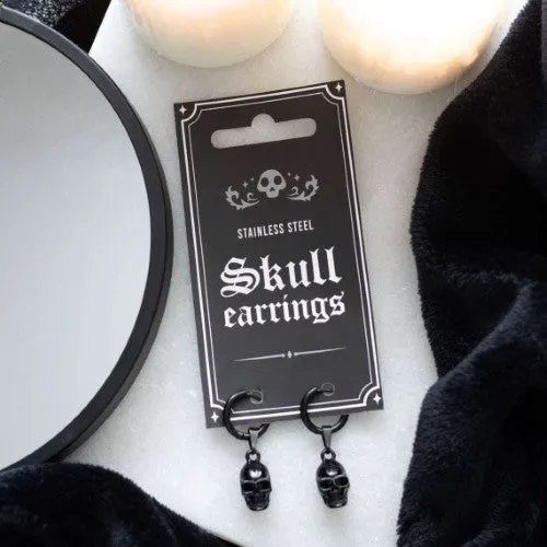 Earrings - Skull Black Obsidian And Stainless Steel
