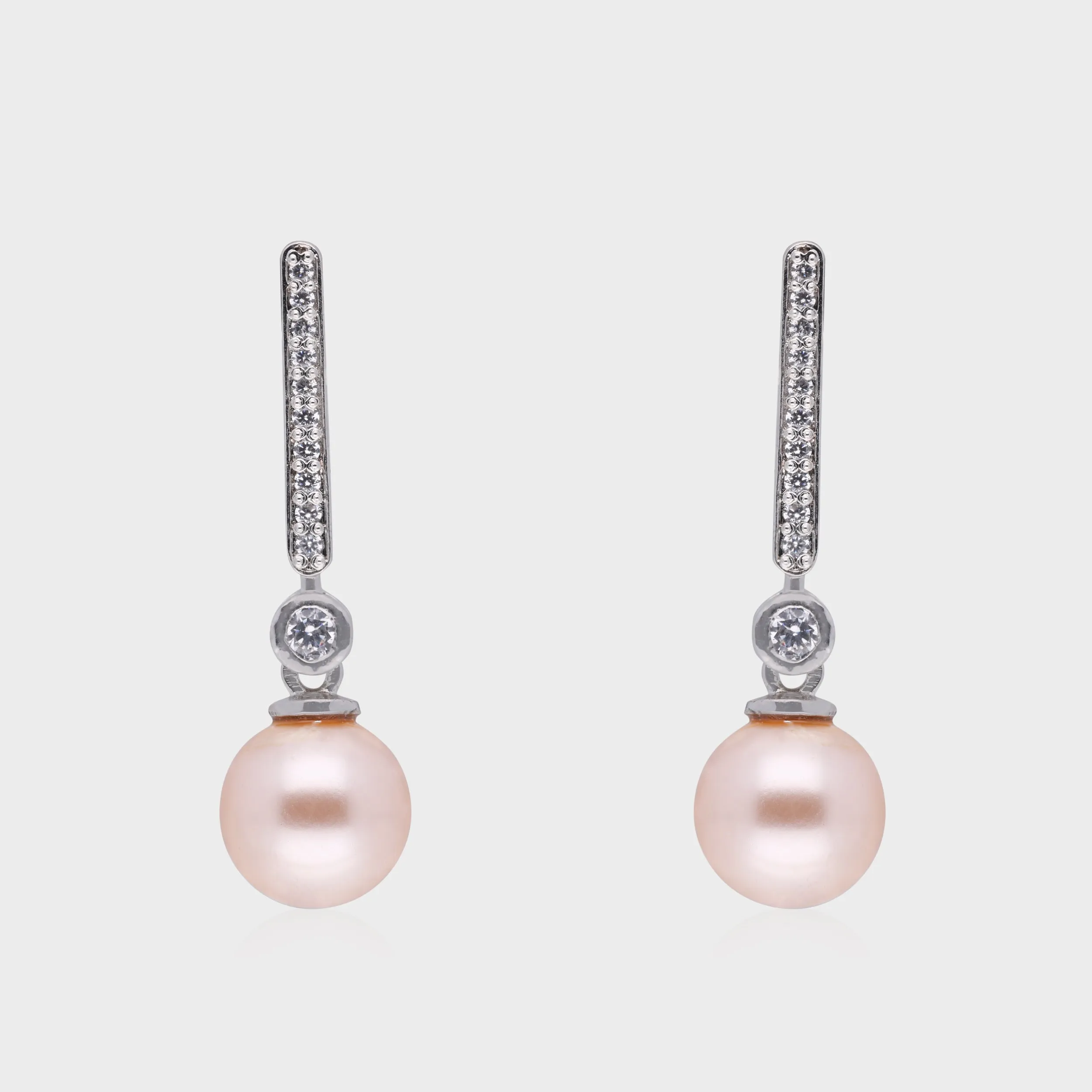Elegant Pearl Drop Earrings with Pave Diamonds in Silver | SKU : 0003535233, 0021327360, 0021327377