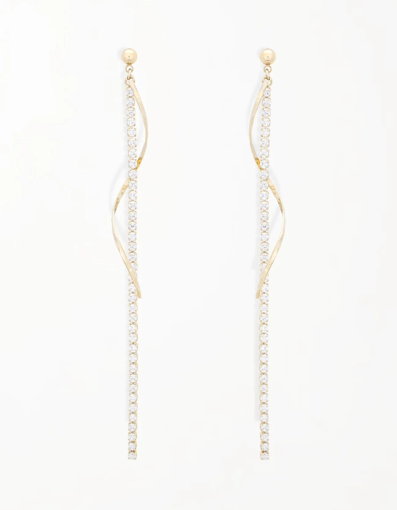 Elegant Wave Bar & CZ Chain Drop Earrings