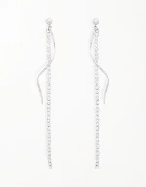 Elegant Wave Bar & CZ Chain Drop Earrings