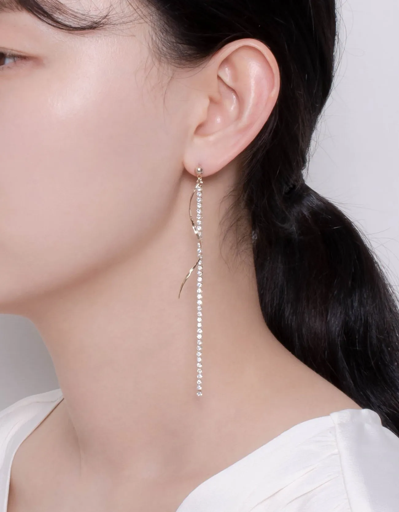 Elegant Wave Bar & CZ Chain Drop Earrings