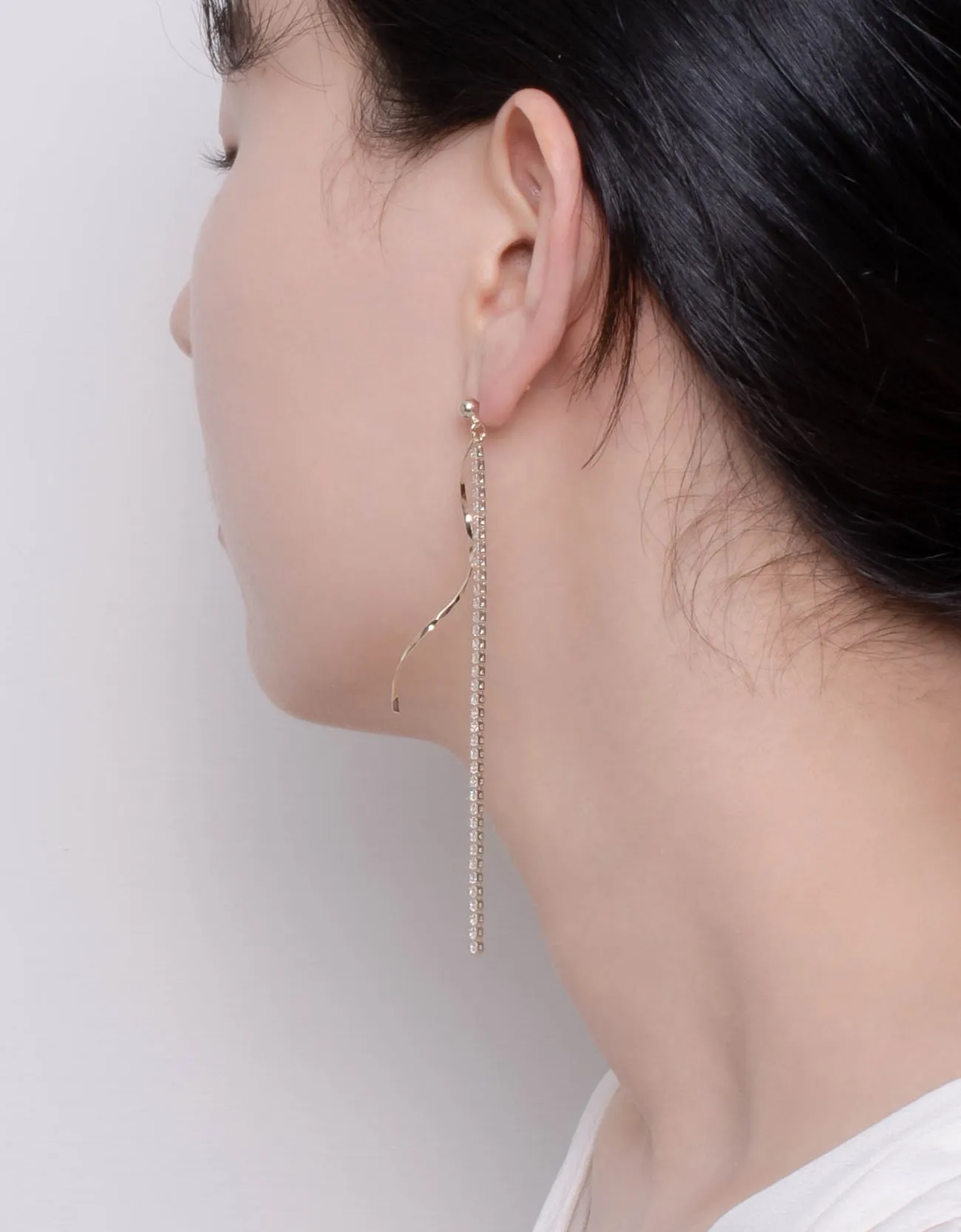 Elegant Wave Bar & CZ Chain Drop Earrings