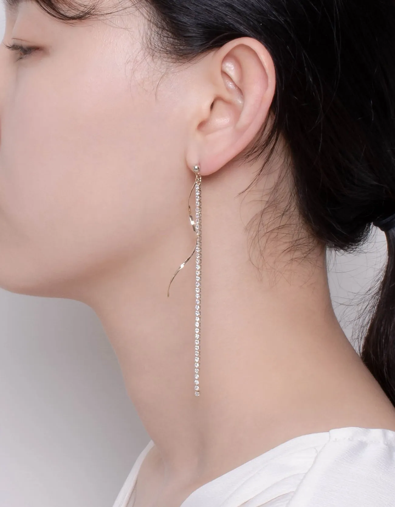 Elegant Wave Bar & CZ Chain Drop Earrings