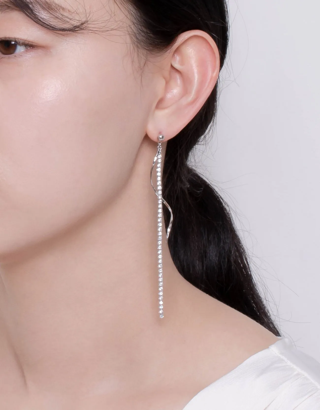 Elegant Wave Bar & CZ Chain Drop Earrings