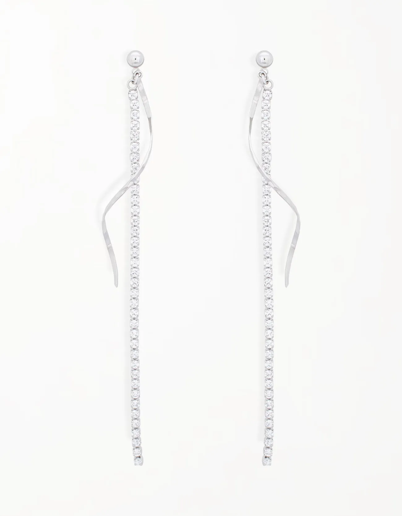 Elegant Wave Bar & CZ Chain Drop Earrings