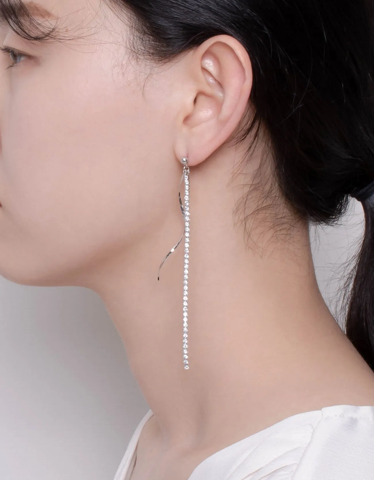 Elegant Wave Bar & CZ Chain Drop Earrings