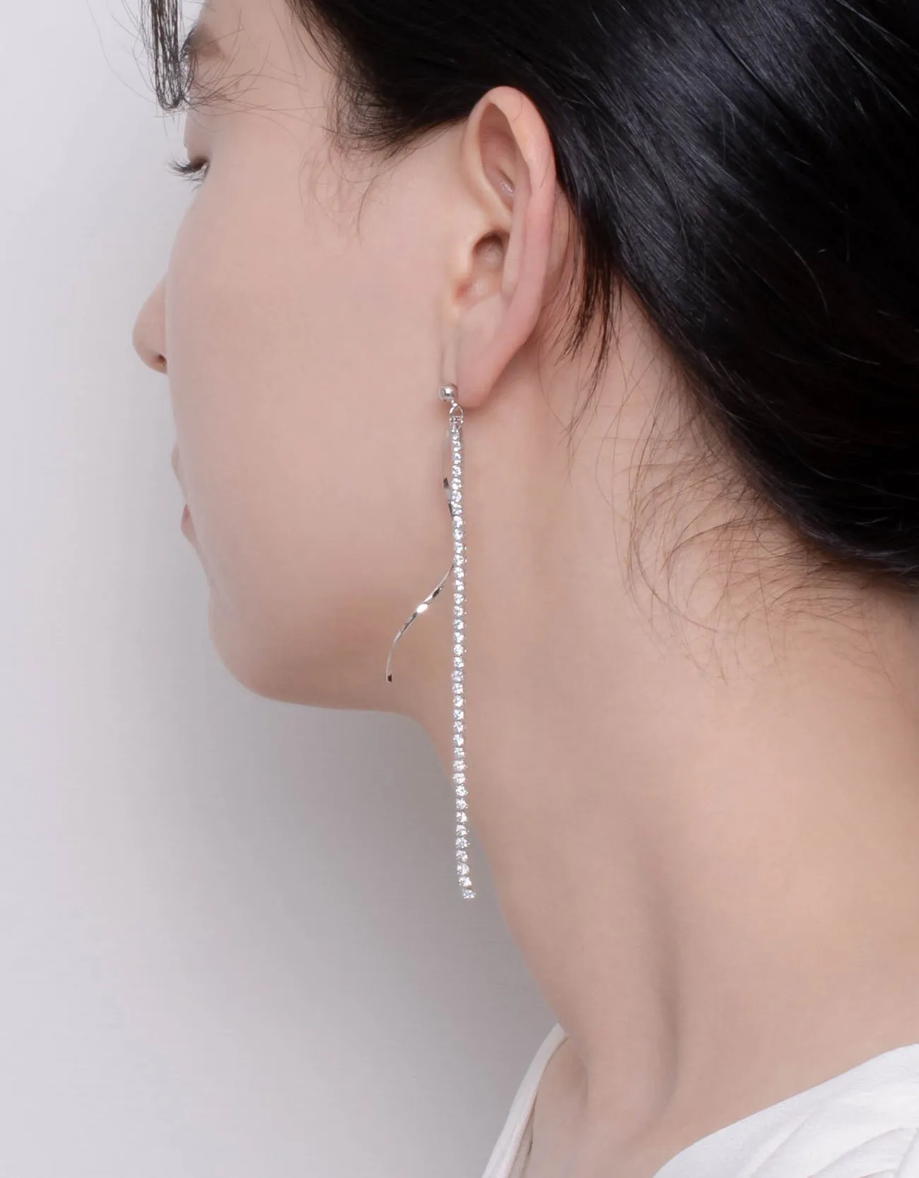 Elegant Wave Bar & CZ Chain Drop Earrings