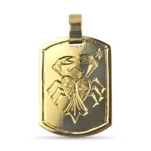 Estate 18K Yellow Gold Cancer Crab Engraved Dog Tag Pendant