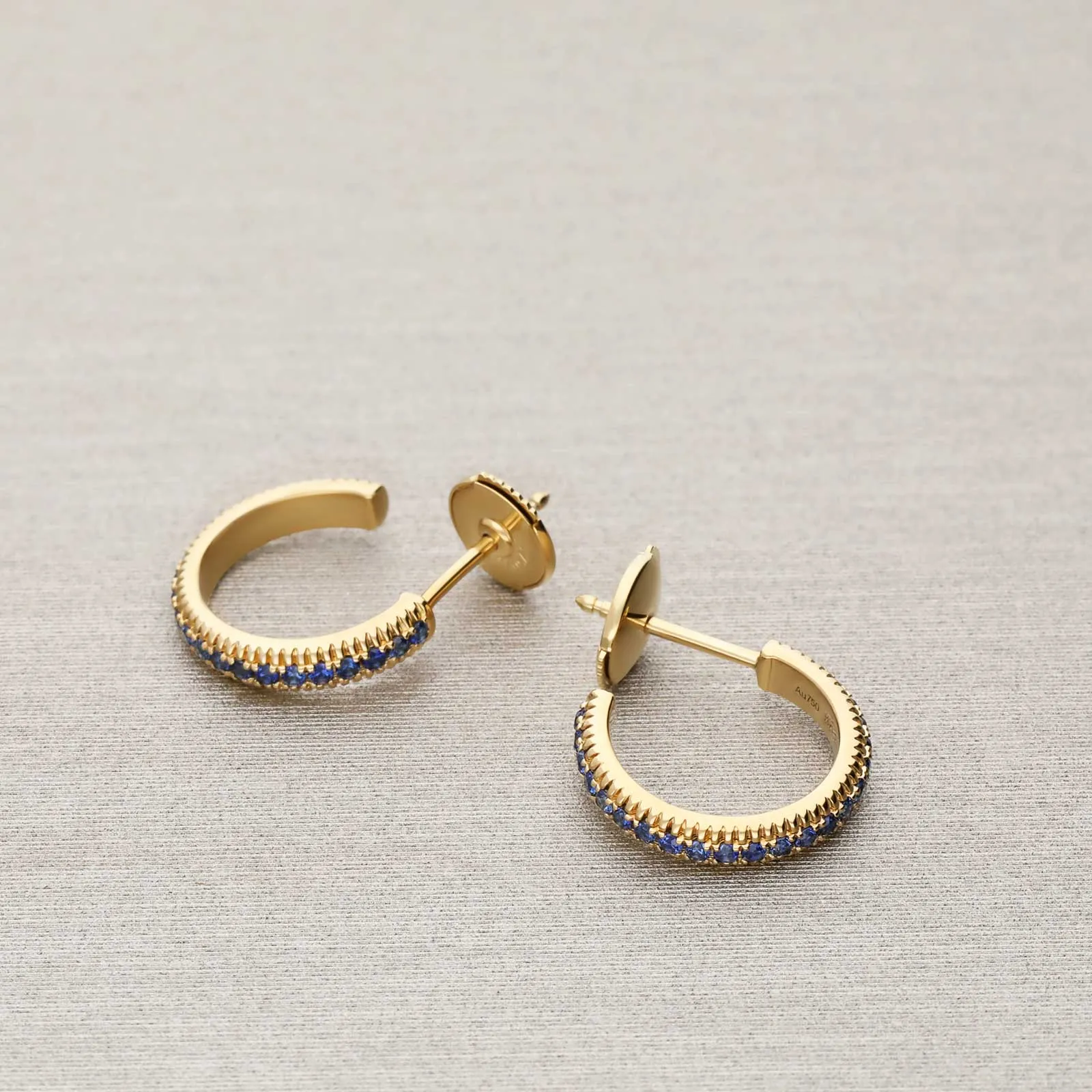 Faberge Colours of Love Yellow Gold Blue Sapphire Hoop Earrings