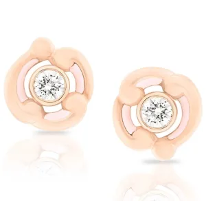 Faberge Rococo 18ct Rose Gold Diamond Pink Enamel Earrings D