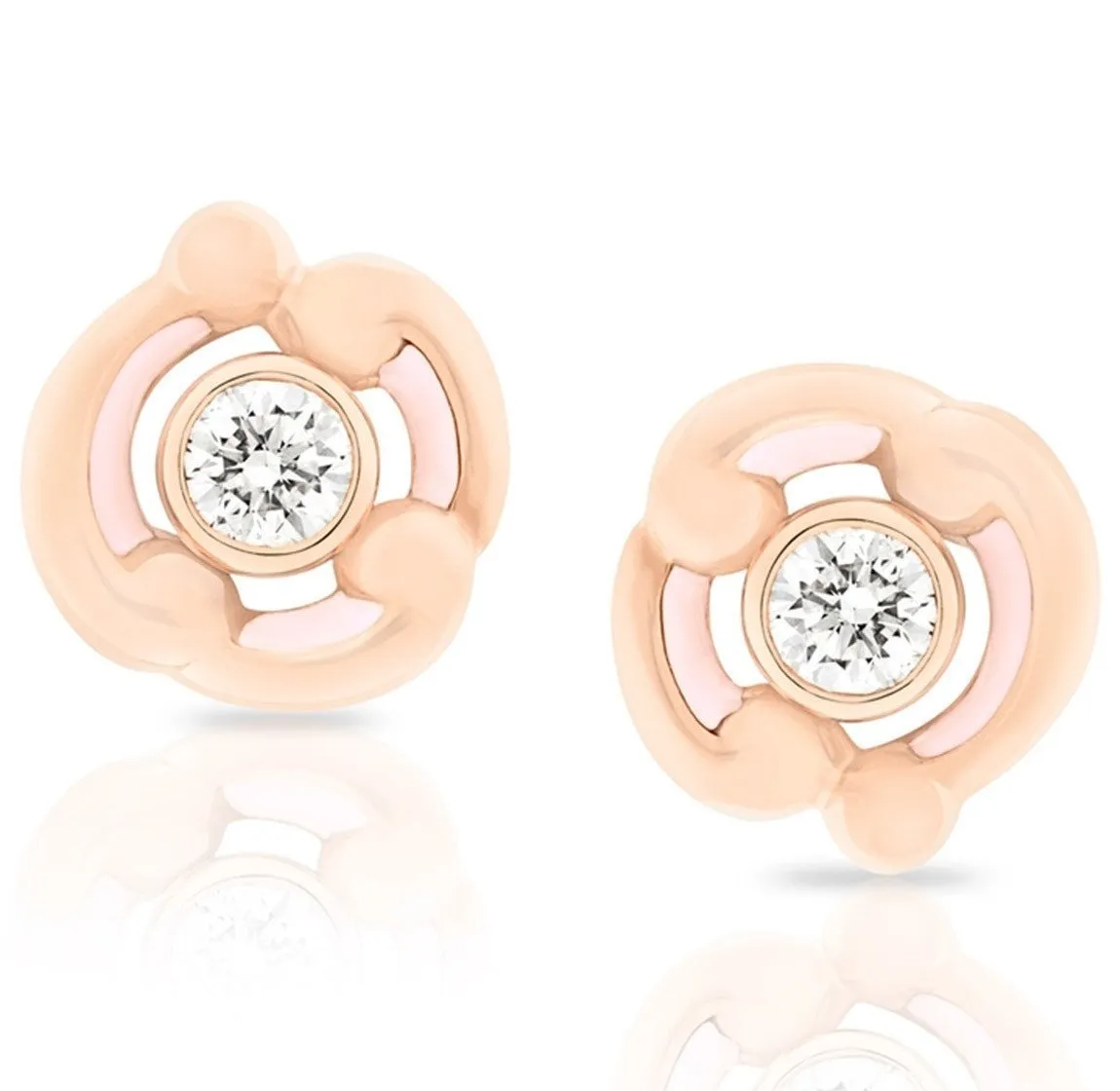 Faberge Rococo 18ct Rose Gold Diamond Pink Enamel Earrings D