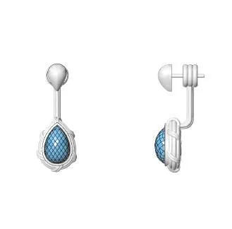 Fantasies Teardrop Push Pin Drop Earrings in sterling silver with blue topaz