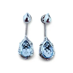 Fantasies Teardrop Push Pin Drop Earrings in sterling silver with blue topaz