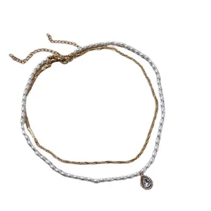 Faux Pearl Pendant Double Necklace Female Simple Temperament Wild Neck Chain Clavicle Chain