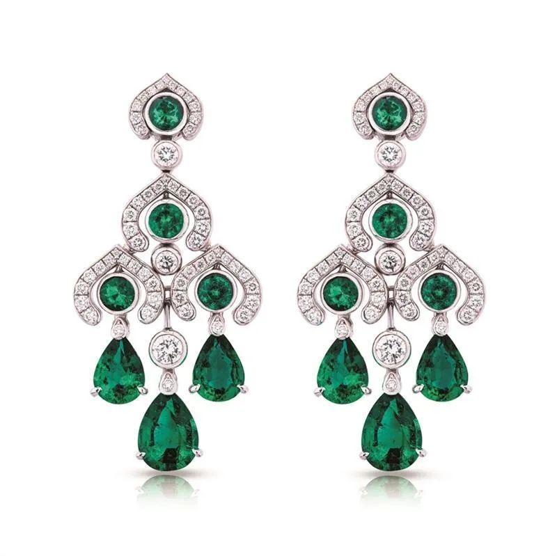 FColours of Love White Gold Emerald Chandelier Earrings