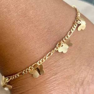 Figaro Link Anklet with Charms-18k Gold Filled