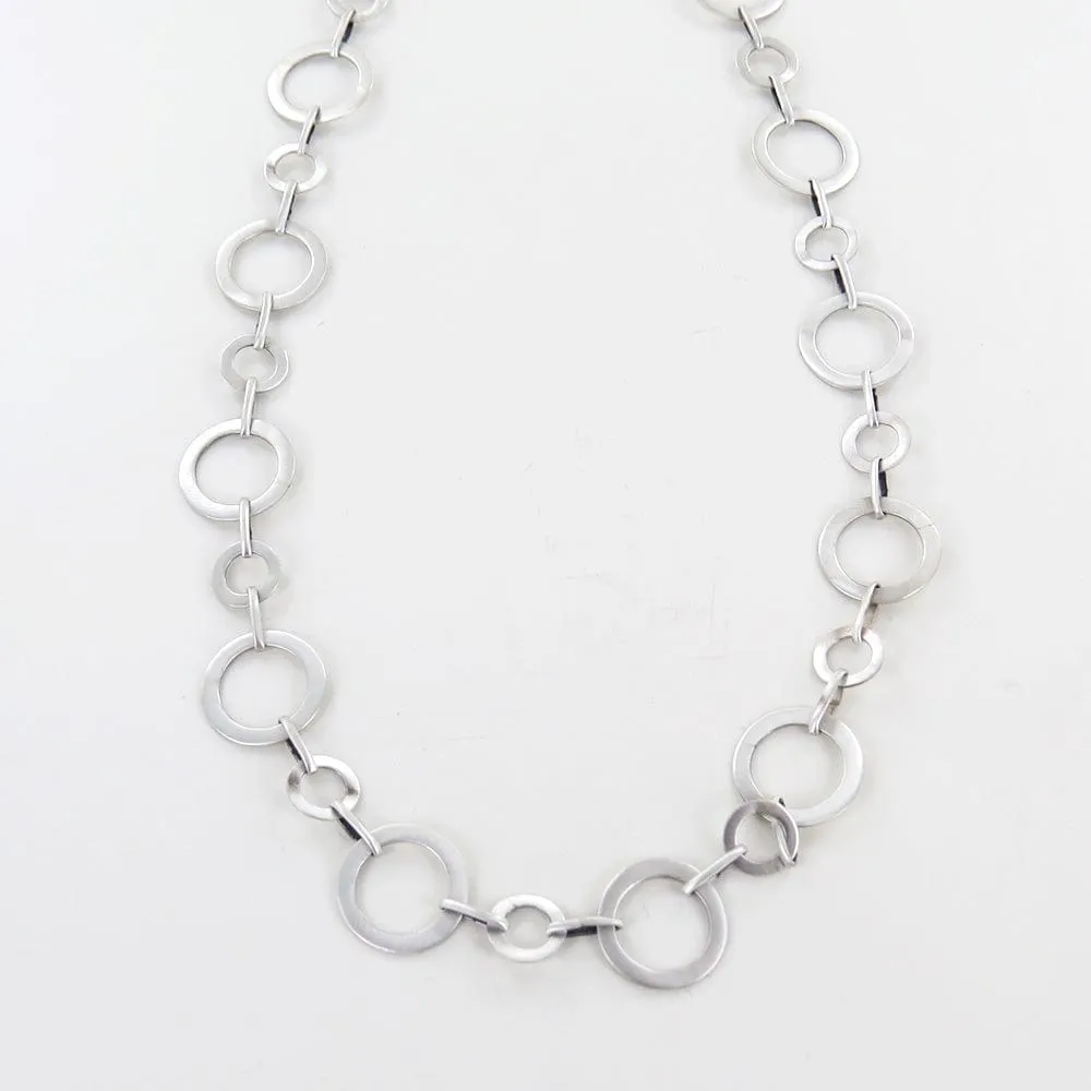 Flat Circle Link Necklace - Sterling Silver