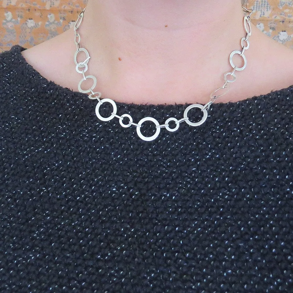 Flat Circle Link Necklace - Sterling Silver