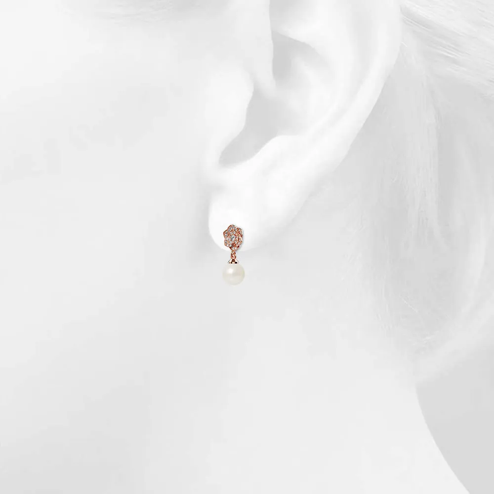 Flower Blush Earrings Embellished with SWAROVSKI® Pearls in Rose Gold
