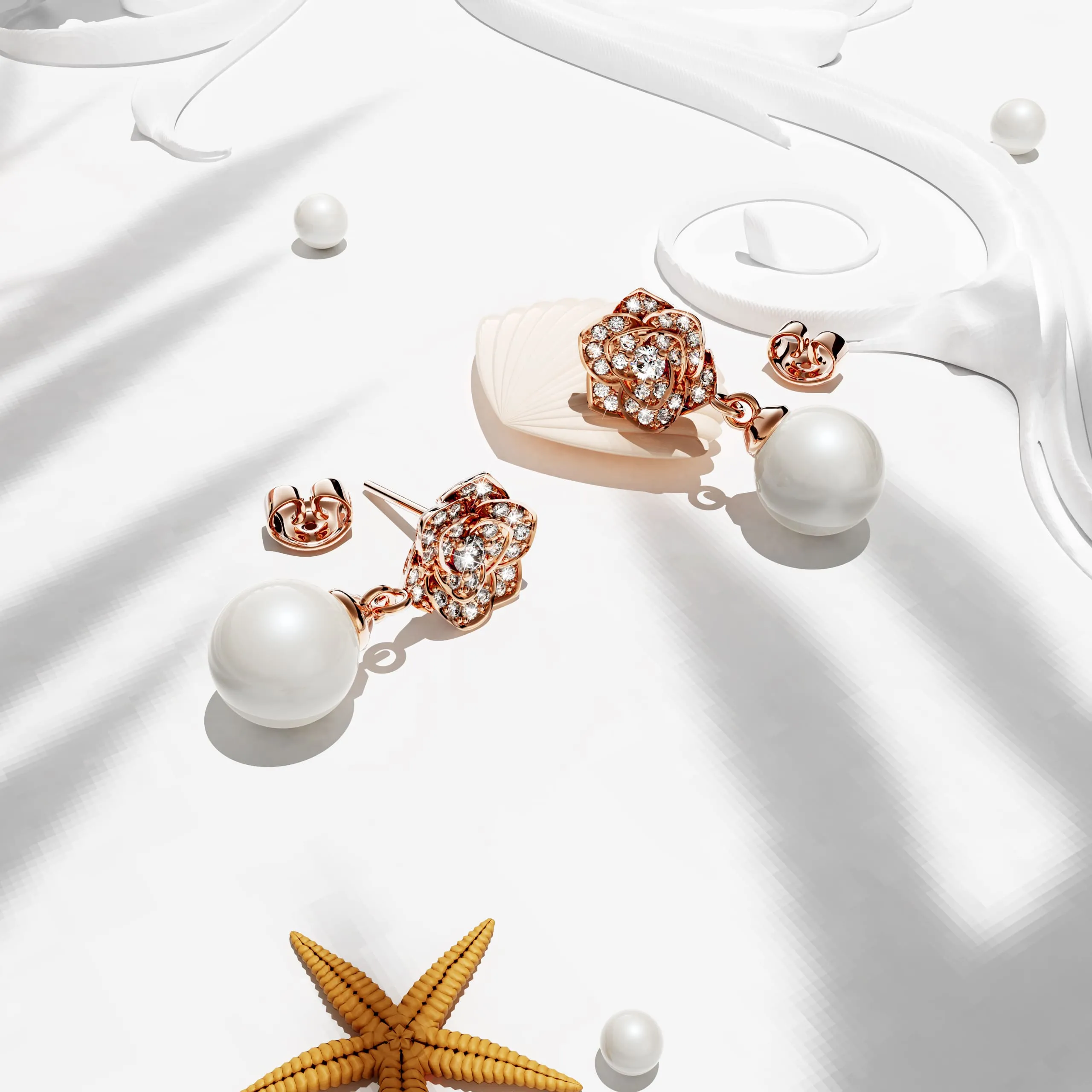 Flower Blush Earrings Embellished with SWAROVSKI® Pearls in Rose Gold