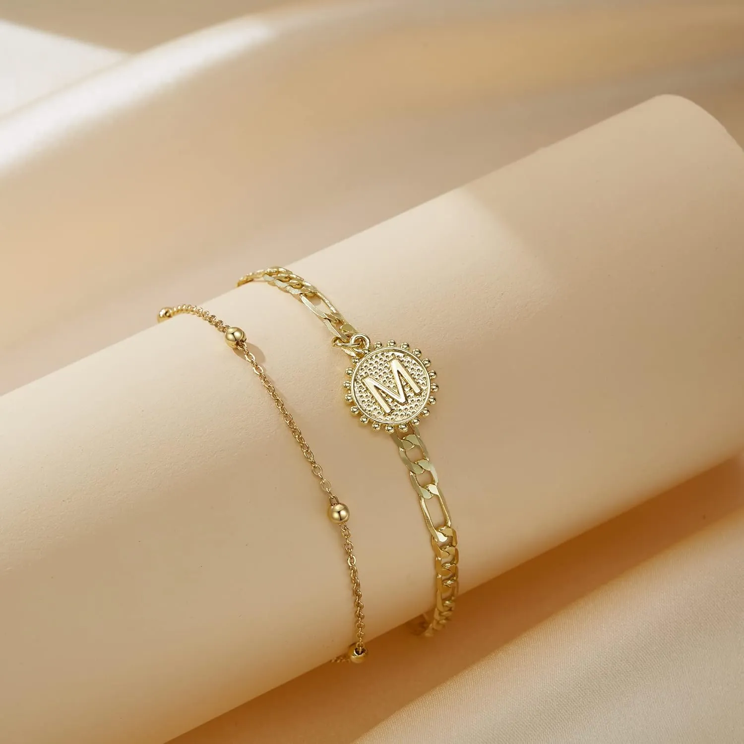 Flyonce Initial Anklets for Women, Dainty Golden Figaro Chain Layered Letter Alphabet Foot Jewelry
