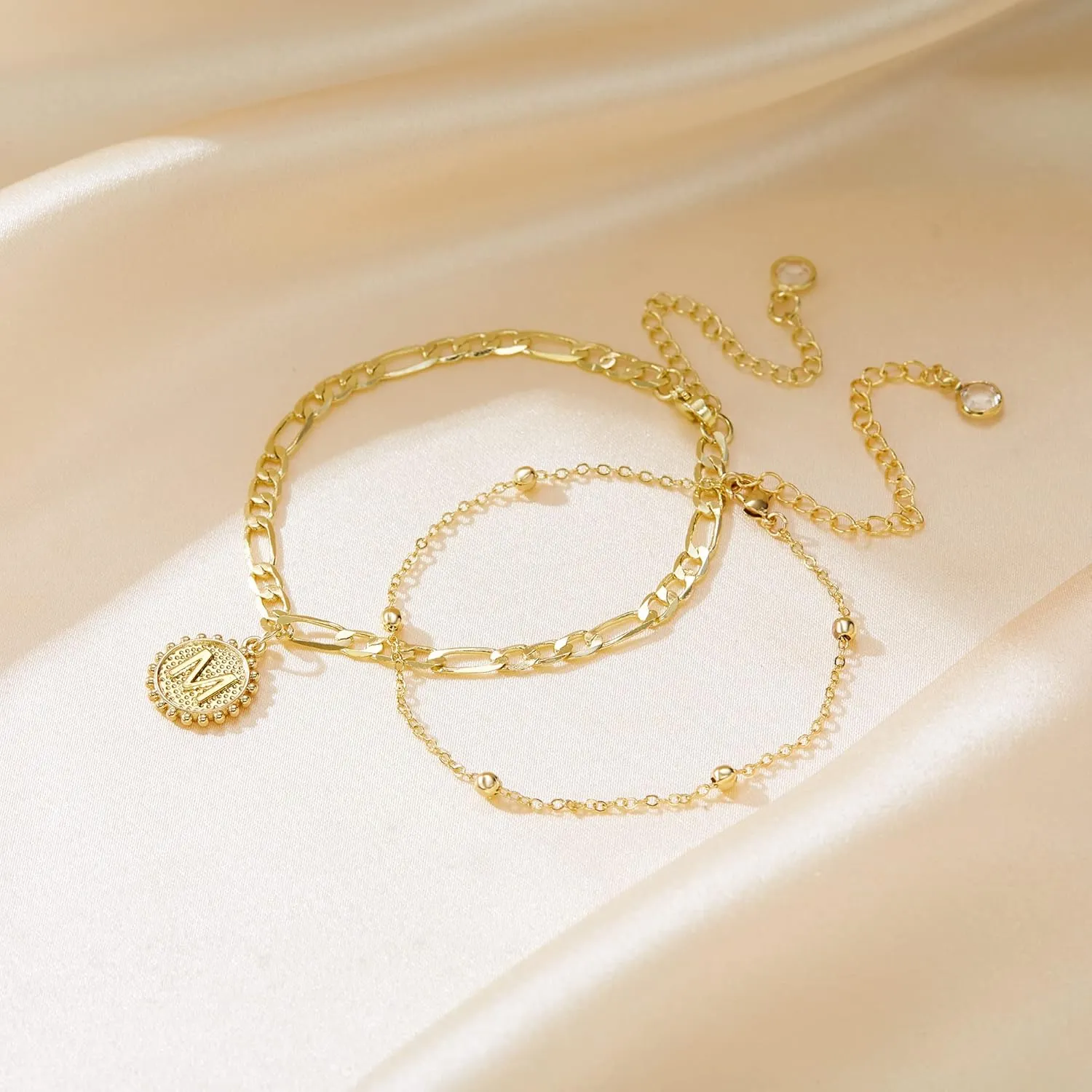 Flyonce Initial Anklets for Women, Dainty Golden Figaro Chain Layered Letter Alphabet Foot Jewelry