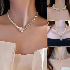 Flytonn- 1PC Necklace For Women's Pearl Necklace for Women 18k Gold Filled Dainty Freshwater Pearl Necklace Handmade Simple Pearl Necklaces Everyday Jewelry Gifts